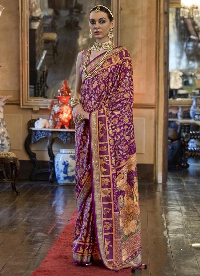 Patola Silk Purple Wedding Wear Printed Saree